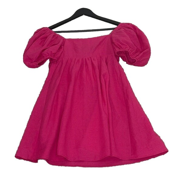 JAAF Gathered Mini Dress in Hot Pink XS Linen Blend - Picture 3 of 8